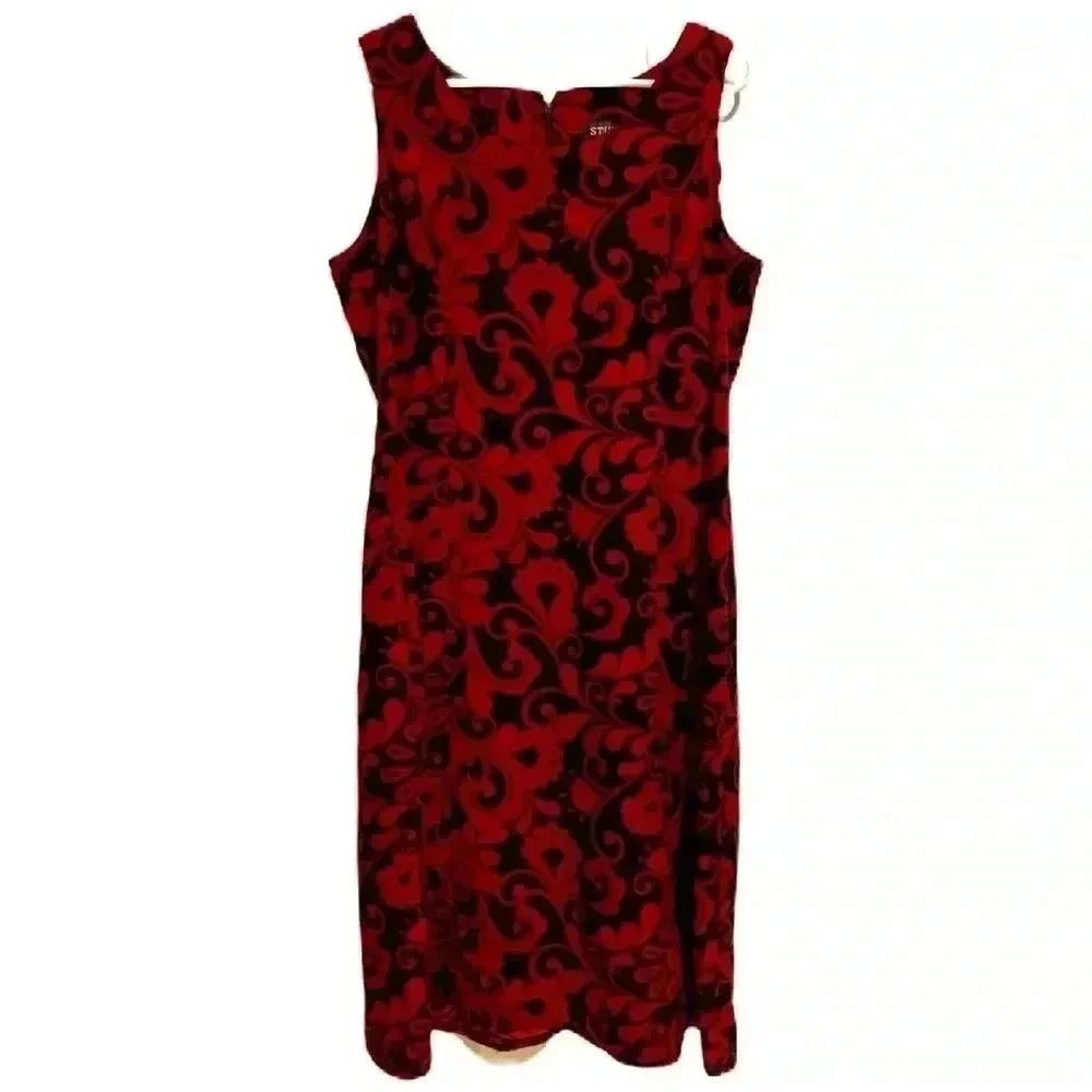 Studio 1 Petite Women’s Midi Dress Red Black Floral Sz. 14P - Picture 1 of 6